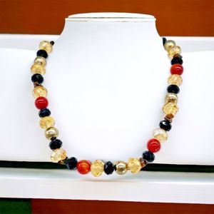 EL Jeweled Necklace Bracelet Carnelian Glass Gem Bead Granite Natural Stone